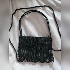 Vintage La Regale Black Beaded Fringe Purse